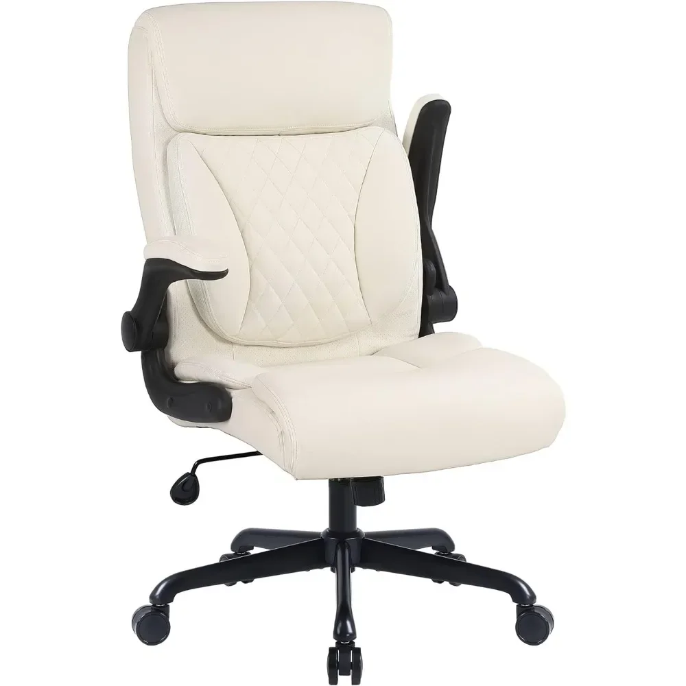 Executive Office Chair, Ergonomic Home Office Desk Chairs, PU Leather Computer Chair with Lumbar Support, Flip-up Armrests