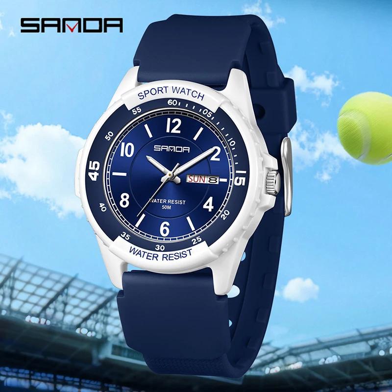 SANDA 2026 Fashion Men's Quartz Watch Calendar Luminous Waterproof Silicone Strap Sports Student Watches for Man Reloj Hombre