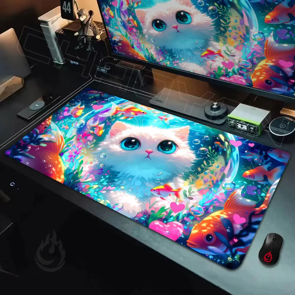 Interesting goldfish and cat Mouse Pad Large Computer Office Game Table Mats Rubber Anti-slip XXL Mouse Mat HDP Long Desk Pads