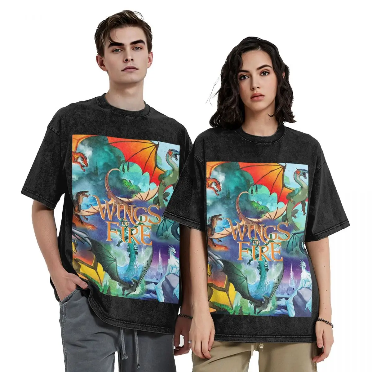 

Wings Of Fire All Together Hip Hop Short Sleeve T-Shirts Washed Tops Tees Streetwear T Shirt Printed for Men Women