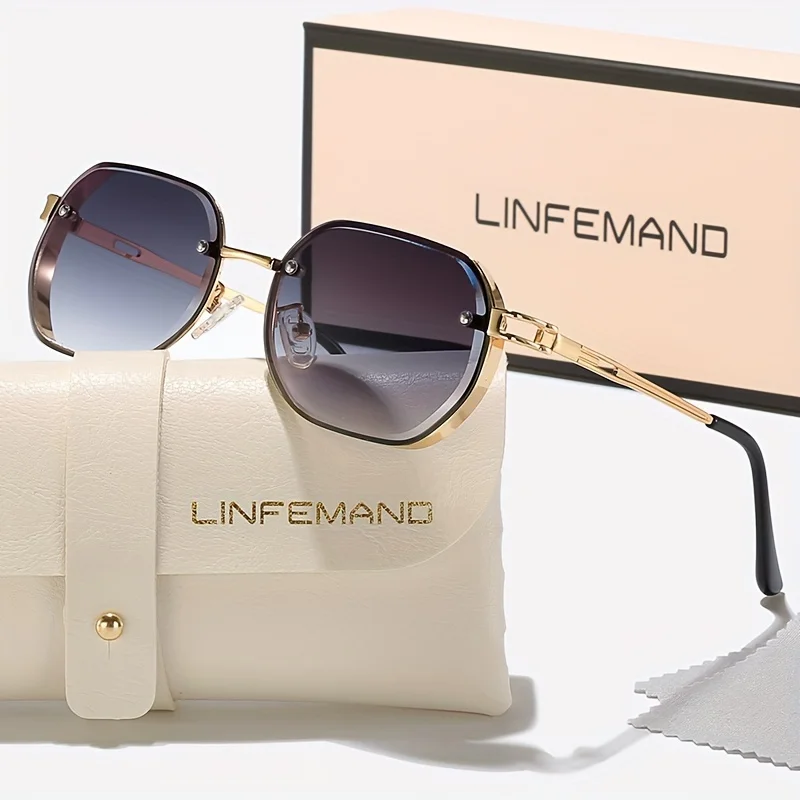 LINFEMAND Minimalistische, geometrische Sonnenbrille mit Metalldekoration und UV400-Schutz für Damen, ideal für Sommerpartys am Strand, Wanderungen und als Geschenk für den Urlaub. – Detail 10