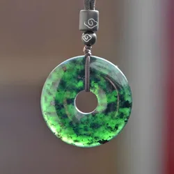 Natural Black Green Jade Doughnut Pendant Necklace Hetian Stone Carved Chinese Jadeite Jewelry Charm Amulet Gifts for Women Men