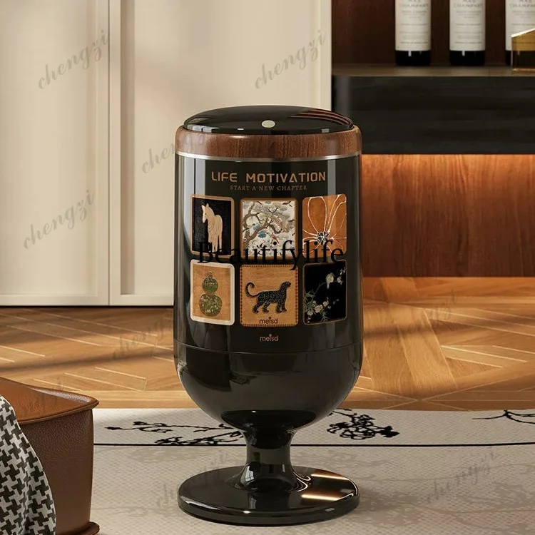 Living room high-foot trash can household high-value kitchen bedroom light luxury high-end wine glass bucket
