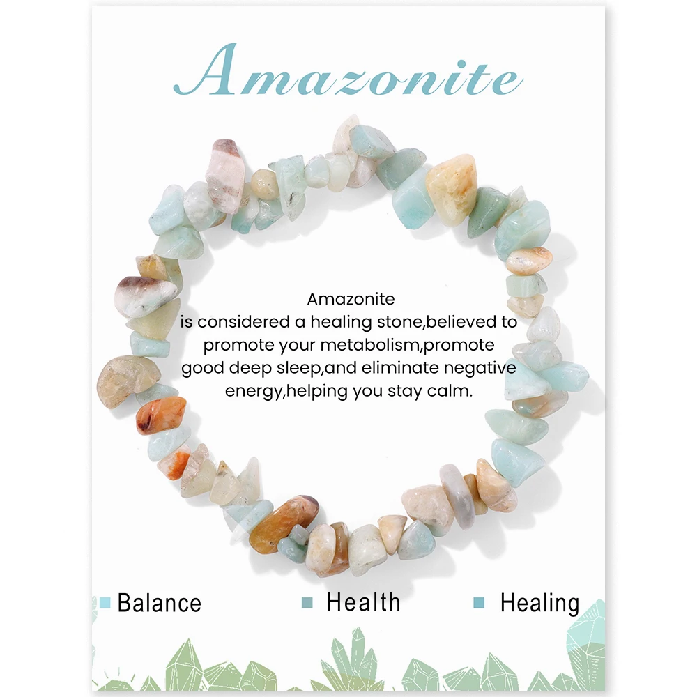 Irregular Chip Gravel Stone Bracelet With Card Fashion Natural Agates Carnelian Amazonite Gem Stone Stretch Bangle Jewelry Gift