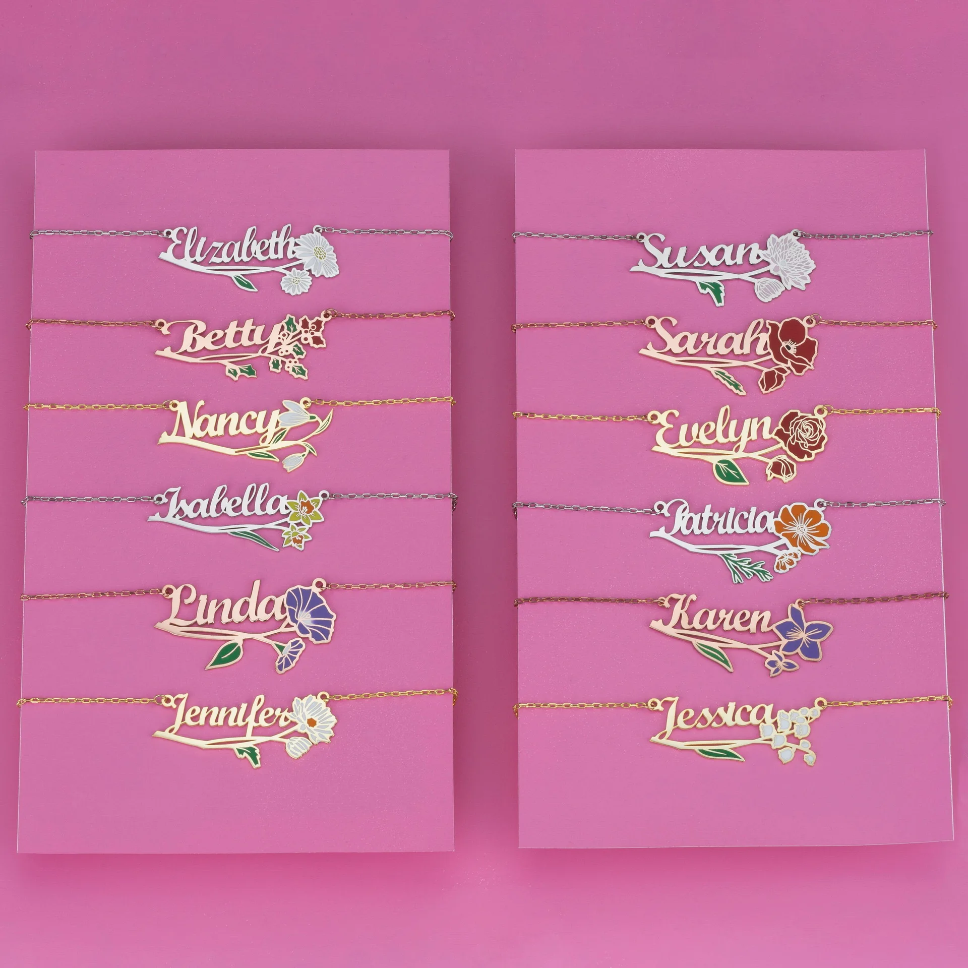 2023custom Name Birth Flower Necklace With Birthstone Colorful Enamel Handwriting Signature Personalized Nameplate Jewelry Gifts