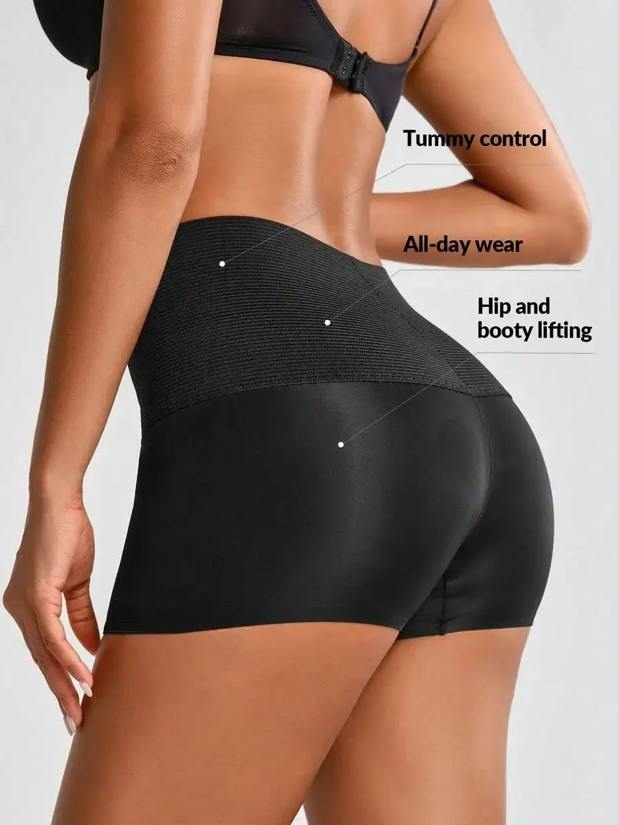 

High-Waisted Solid Black Shaping Shorts For Women Featuring Tummy Smoothing, All-Day Comfort, And Hip Lift Support