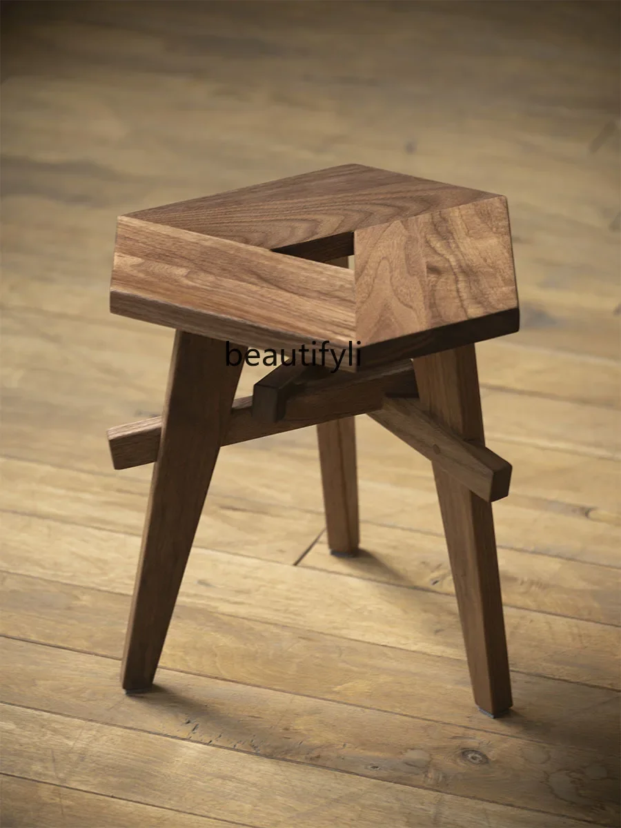 

Snowflake Hallway Shoe Changing Stool Household Low Stool Solid Wood Mortise Small Bench