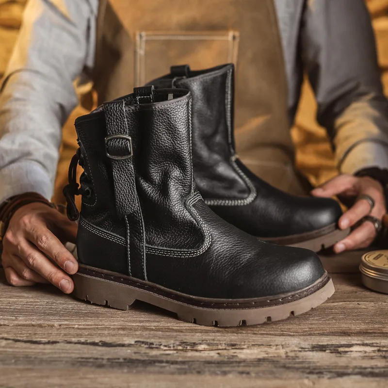 

Top Layer Cowhide Men's and Women's Couple High Tube Work Boots Men's Western Cowboy Boots Black Knight Mongolian Riding Boots