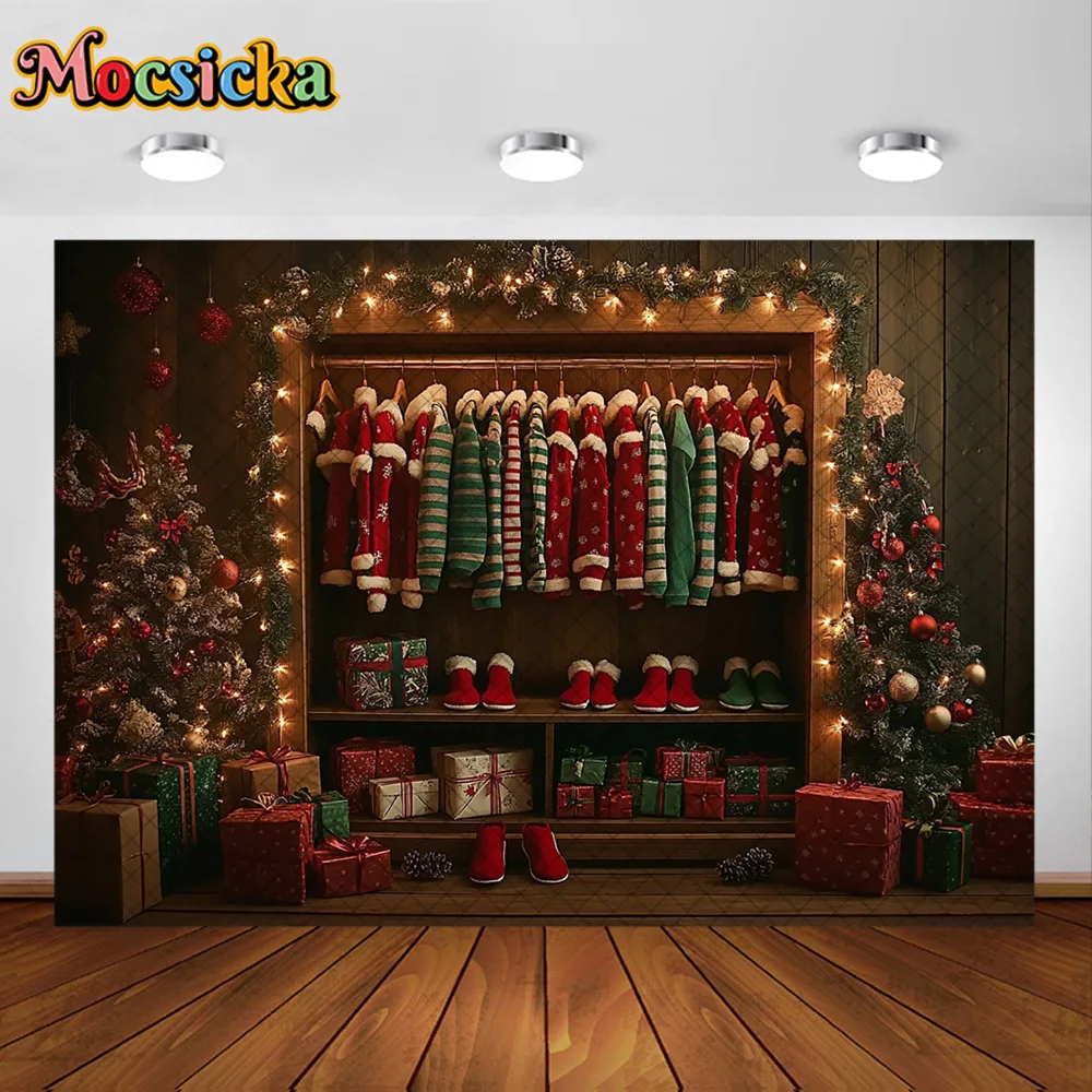 Mocsicka Photography Backdrop Children's Wardrobe Christmas Decoration Family Xmas Holiday Portrait Backgrounds For Photographs