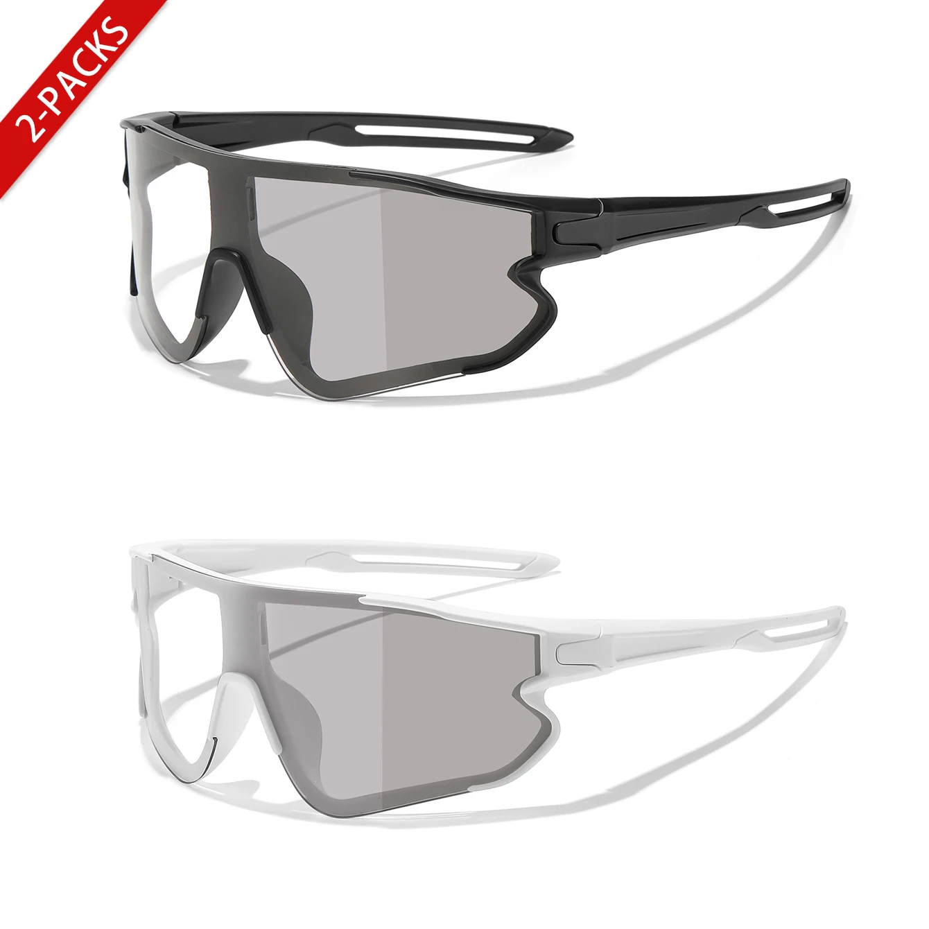 2-teilige photochrome Sonnenbrille mit großem Objektiv, Unisex, Outdoor-Sportbrille, MTB, Fahrrad, Radfahren, Laufen, Wandern, Sonnenlicht zum grauen Übergang