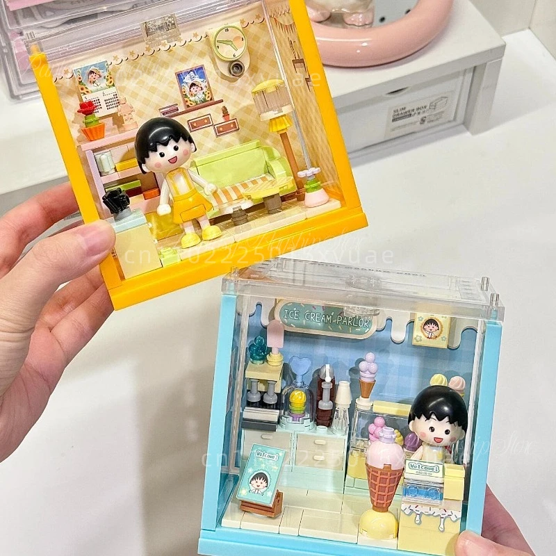 

New Chibi Maruko-chan Building Blocks MINI Street Scene Assembled Model Decorating with Cartoon Scene Building Toys Holiday Gift