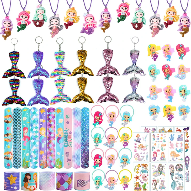 72pcs/36pcs Mermaid Party Favors Girls Birthday Pinata Filler Christmas Wedding Gifts Mermaid Bracelet Keychain Necklace Toys