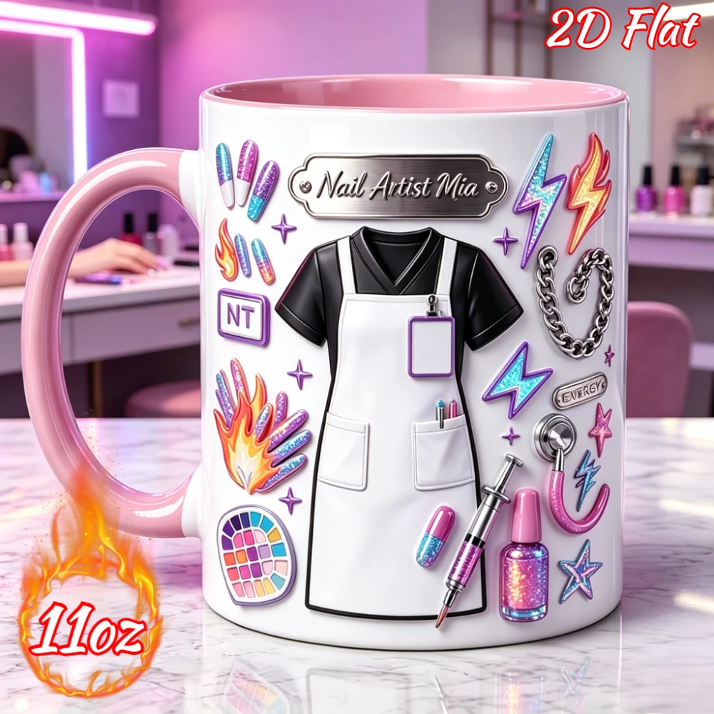 1PC Personalized Custom Nail Artist Mug Gift for Nail Salon Staff Lady Exquisite Water Cup 11oz High Temperature Resistant Micro