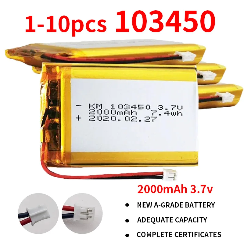 2000mAh 3.7V 103450 Polymer Rechargeable Battery PH 2.0mm 2pin Plug for GPS MP3 MP4    Power Bank Navigator Bluetooth Headset
