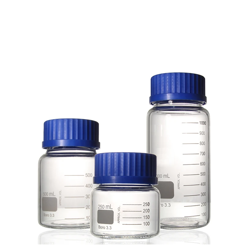 GL80 reagent bottle, blue cap wide-mouth threaded mouth transparent brown sample bottle, thickened borosilicate glass 1 piece