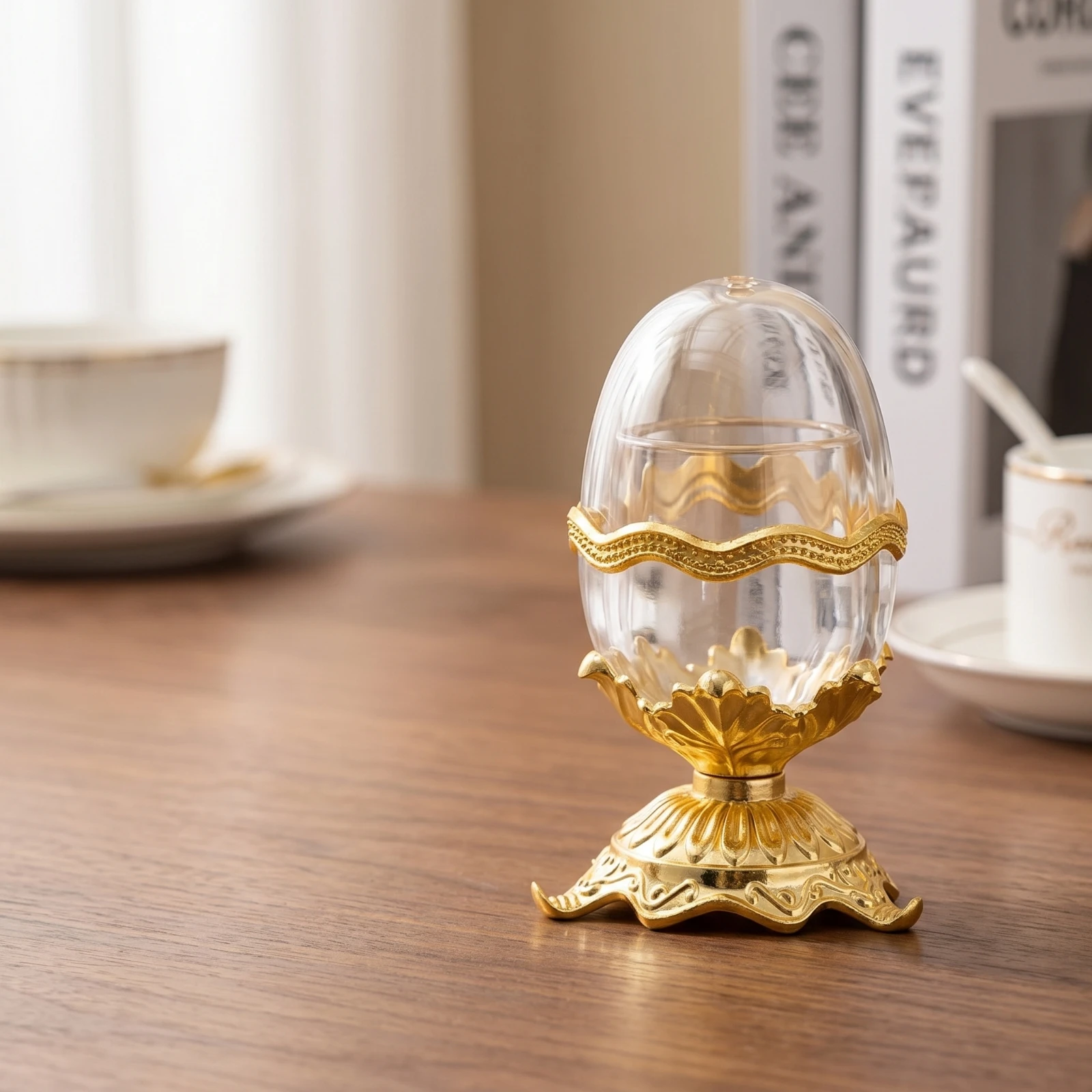 Dental Pick Holder Container with Lid Decorative Dental Pick Holder Container Gold-Tone Handy for Dining Table, Kitchen Counter