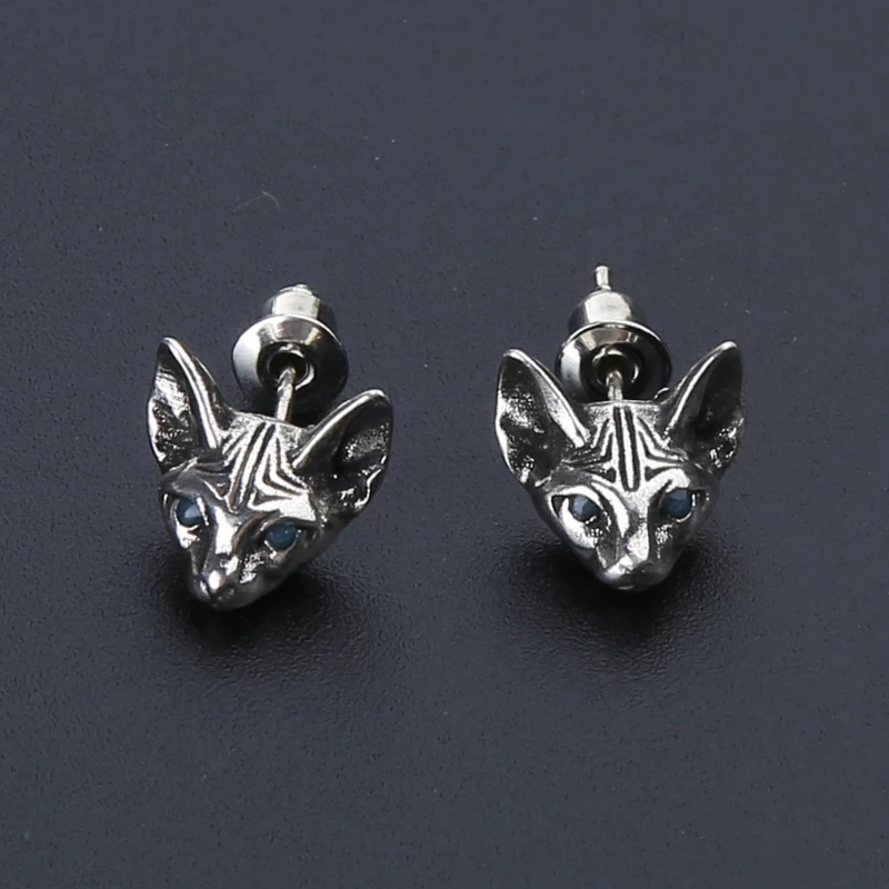 1 Pair Vintage Sphink for Cat Studs Earrings Hypoallergenic Punk Cats Earrings Gothic Cool Earrings Unisex Fashion Jewel Y08E