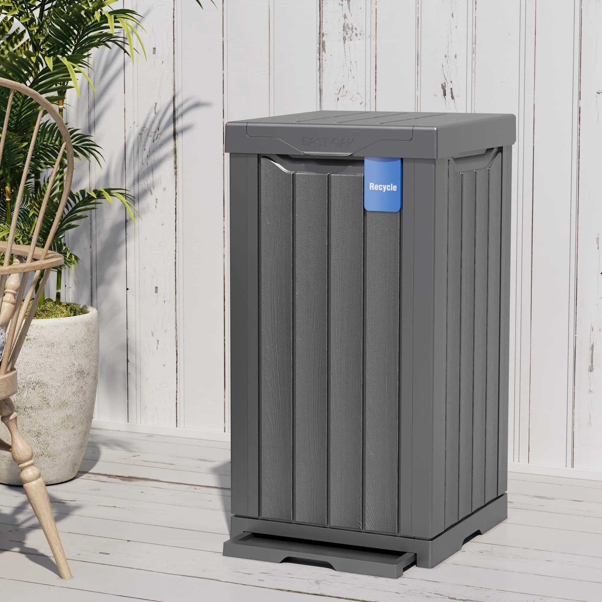 31 Gallon Waterproof Resin Outdoor Trash Can with Recycle & Garbage Labels, Secure Bag Lip Lock and Drip Tray, Indoor Garbage Bin for Kitchen, Patio, Backyard & Deck