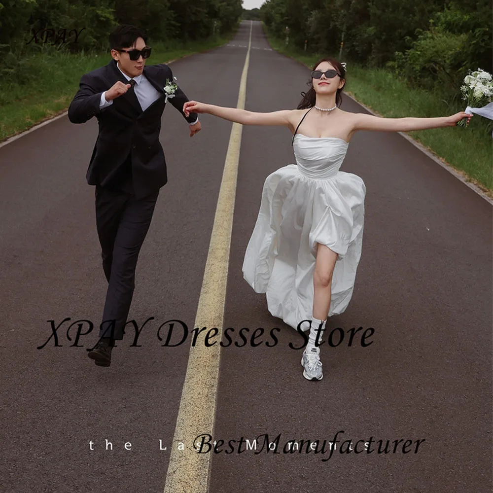 

XPAY Strapless A Line Beach Country Wedding Gowns Korea Photo shoot Strapless Taffeta Bridal Gowns Corset back Customized