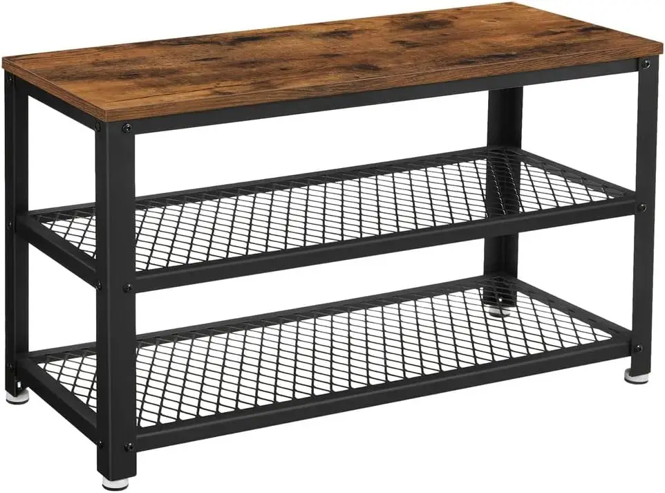 

, 3-Tier Shoe Rack, Shelf Storage Bench With Metal Mesh Shelves And Seat, Free Standing Shoe Organizer For Entryway, 11.8 X