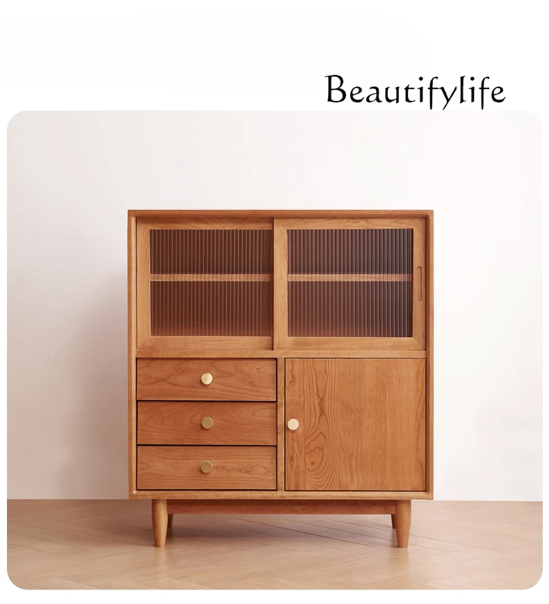 

Nordic Solid Wood Sideboard Cabinet Small Apartment Chest of Drawers Cherrywood TV Side Cabinet Tea Cabinet