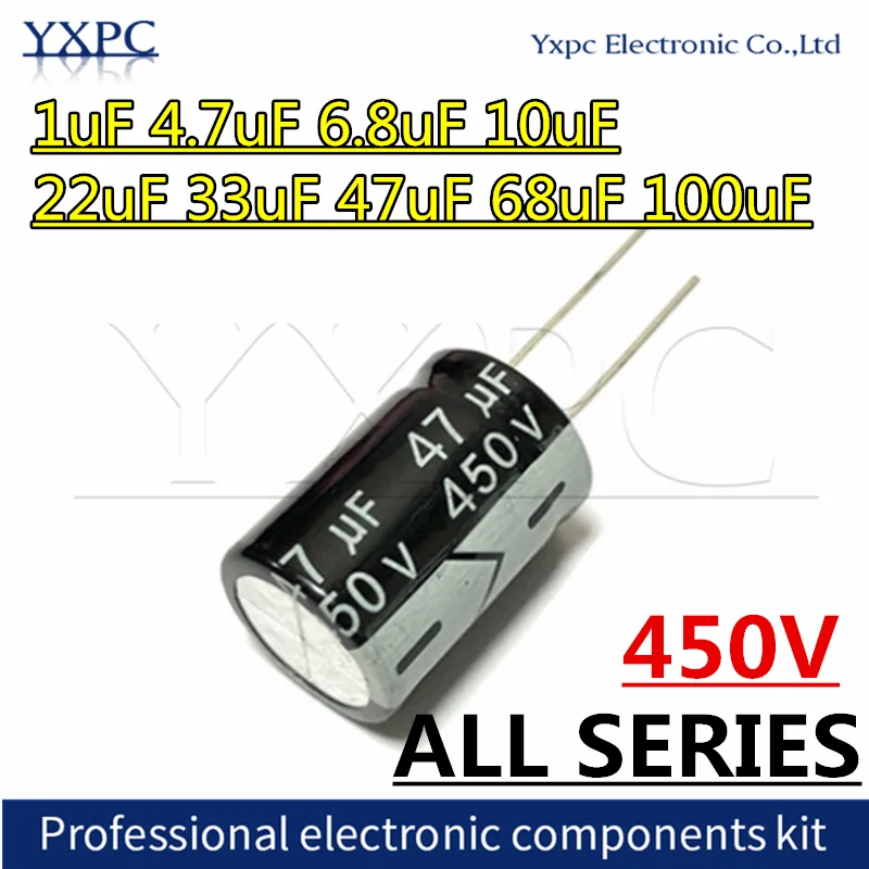 

450V aluminum electrolytic capacitor 1uF 4.7uF 6.8uF 10uF 22uF 33uF 47uF 68uF 100uF