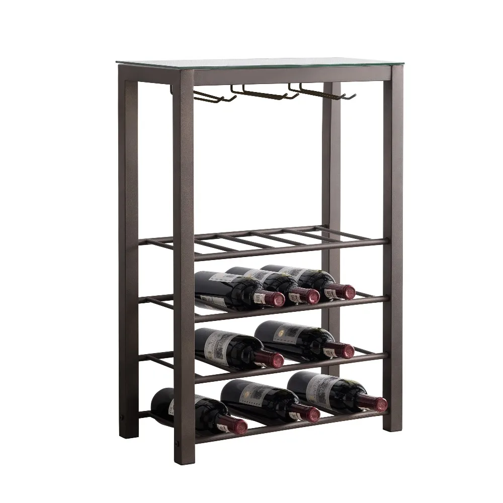 

Calhan Freestanding Metal Wine Rack Console Table with 20‑Bottle Storage, Integrated Glass Holder, Pewter Finish