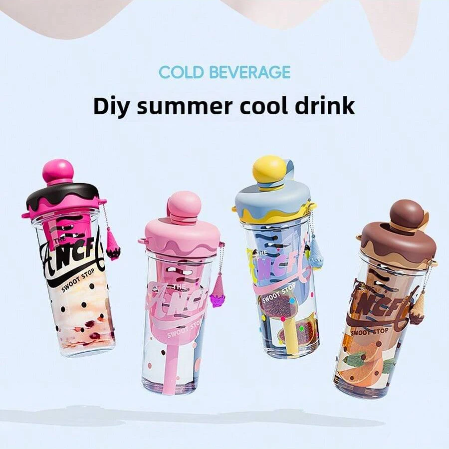 قطعة واحدة من كوب القش الجمالي - زجاجة مياه رياضية محمولة عبر الجسم، زجاجة مصفاة شاي بلاستيكية مع شبكة فلتر لمشروبات الثلج #3