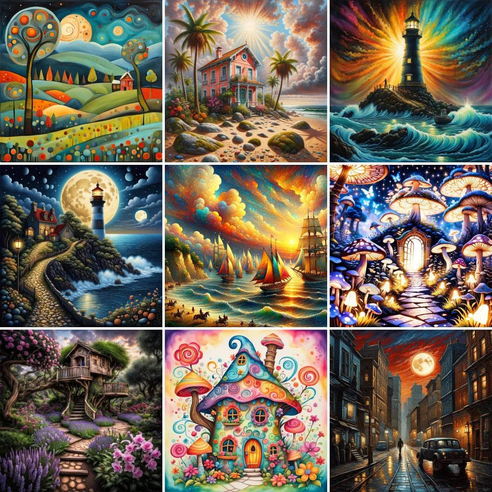 

Пейзаж Приморский Маяк Вышивка крестиком DIY Вышивка Узоры Рукоделие Живопись Вязание Ручная работа Декор комнаты Подарок Штампованный