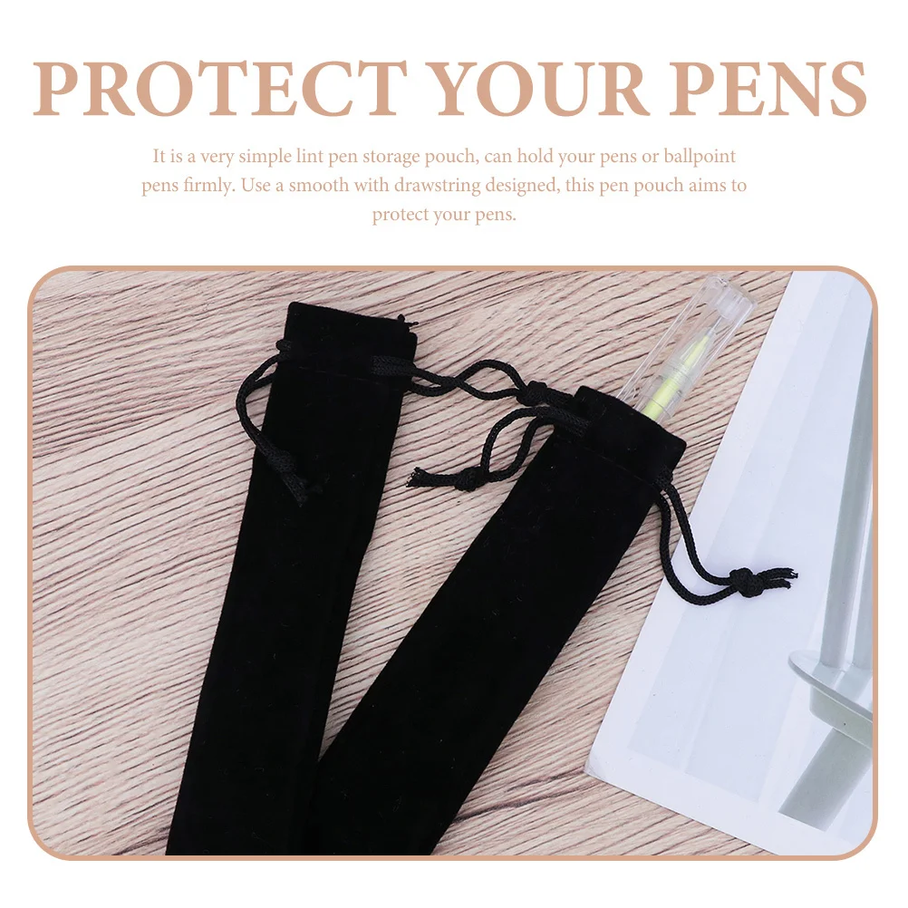 

5Pcs Black Pen Pouch with Drawstring Flannelette Pencil Sleeve Single Pen Holder for Writing Tools Pencil Sleeve