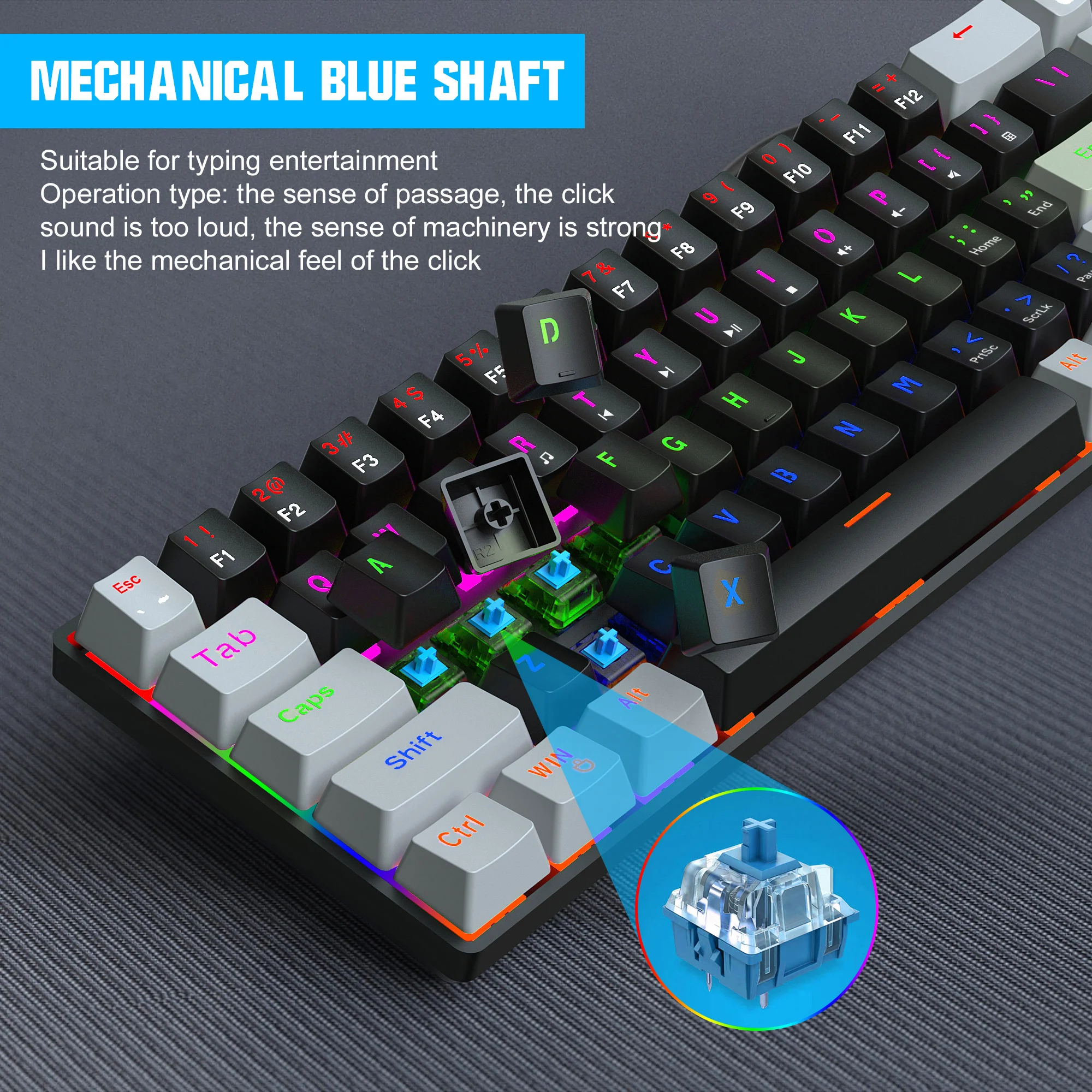 68 keys V800 mechanical gaming keyboard E-sport RGB ABS hot-swap blue axis Type-C gaming wired Mechanical keyboard for laptop