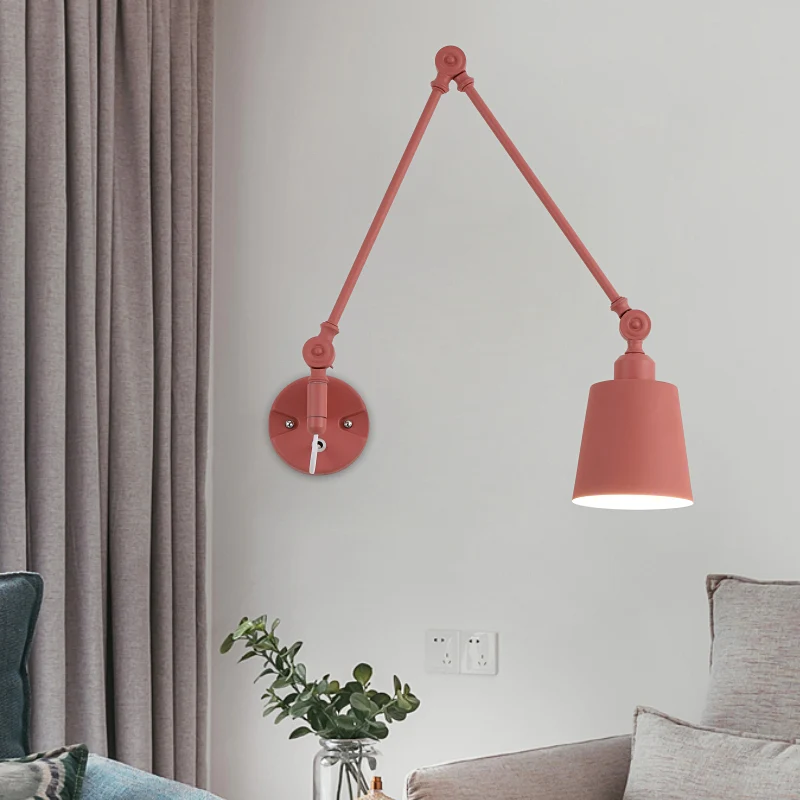 Nordic Macaroon Iron Wall Lamp Bedroom Bedsides Desk Reading Personalized Creative Color Folding Telescopic Arm Learning Sconces
