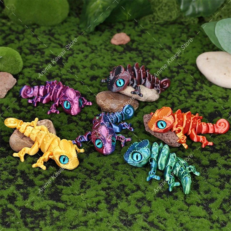 3D Printed Mini Chameleon Figures Multi-joint Movable Simulation Eyes for Home Accessories Kids Toy Gift Living Room Decoration