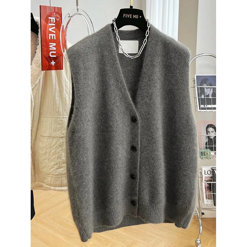 Mode Koreanische Neue Gestrickte Weste Frauen Frühling Herbst Temperament V-ausschnitt Pullover Damen Ärmel Lose Beiläufige Weste Top Dame