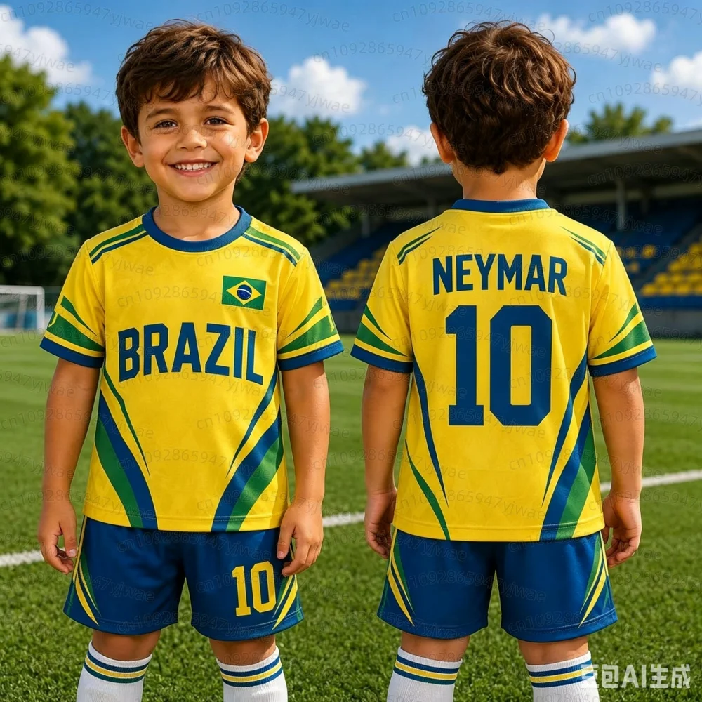2026 Jungen Mädchen Neymar Nr.10 Fußballtrikot T-Shirt Shorts Set Damen Herren BRASILIEN Fans Kinder T-Shirt Shorts Set Trainingsanzug 2-teiliges Set – Detail 14