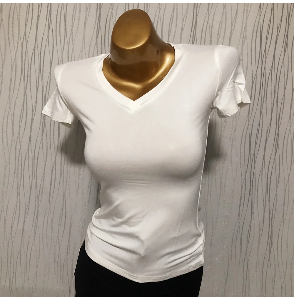 Slim Fit Low Cut V Neck Short Sleeve T Shirt Fashionable Chic Women's Top Korean Style Commute Wind Summer Basic  Color