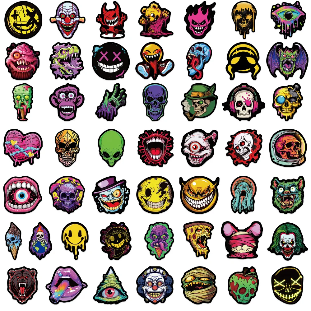 50 pçs dos desenhos animados gótico fantasma rosto crânio à prova dwaterproof água graffiti adesivos para capacete bicicleta mão conta lápis caso decalques lanlantic
