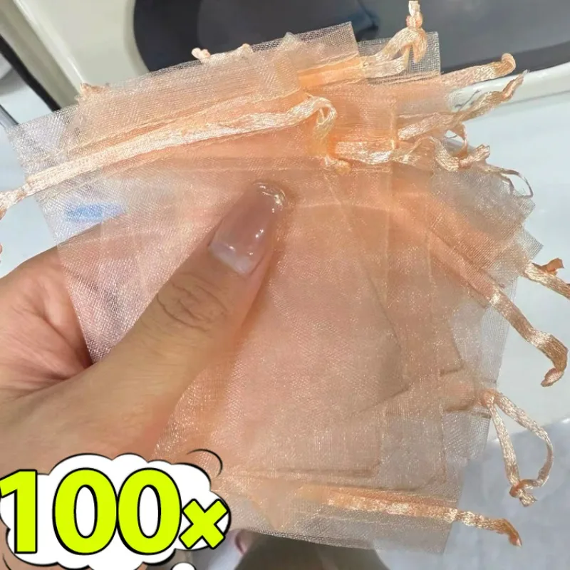 

10/100 шт., прозрачные прозрачные сумки для ювелирных изделий из органзы для свадьбы, рождественского фестиваля, упаковка, сумки для конфет, сетчатые сумки для хранения, посылка