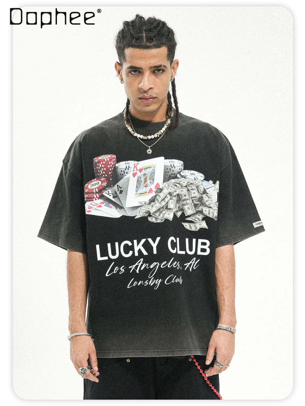 

Summer New American Street Retro Biker Style Men's Washed Black Blue Grey Purple Round Neck Drop Shoulder Short Sleeve T-shirt