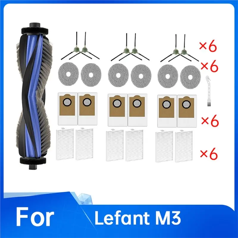 A94E Replacement Parts Kit for Lefant M3 Vacuum Cleaner Main Brush Side Brush HEPA Filter Mop Cloth Dust Bag 26Pcs