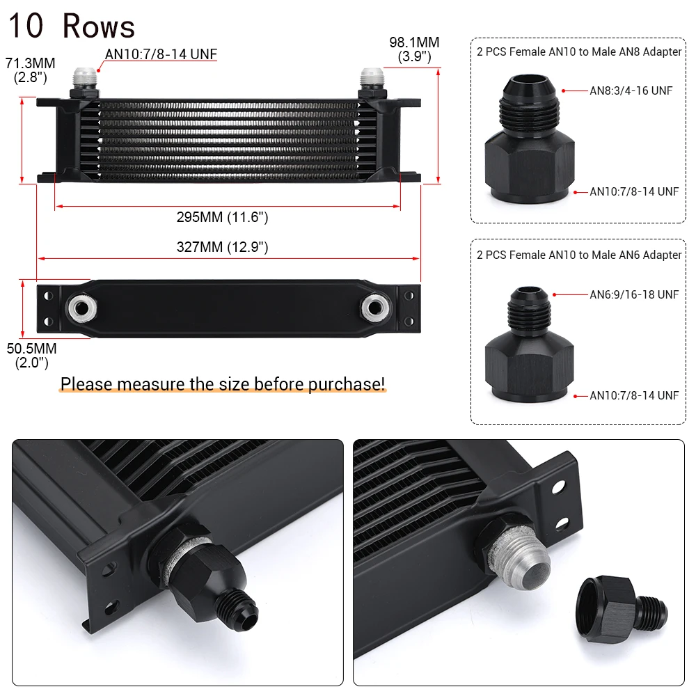 AN10 Aluminum Radiator 7/10/13/16/19/25/30 Rows British Type Car Engine Oil Cooler Cooling Radiator Replacement Universal Cooler