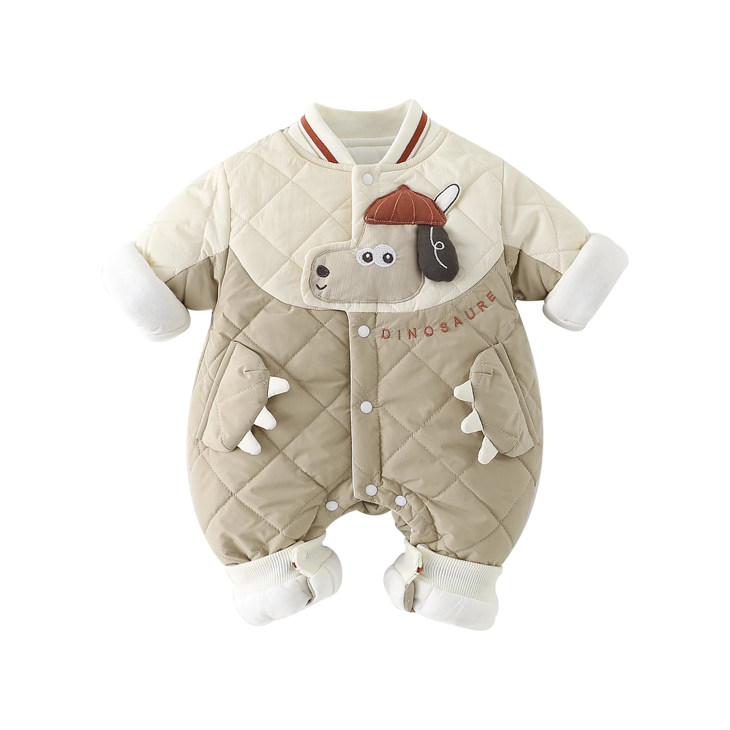 Traje cálido de algodón acolchado de manga larga para bebé recién nacido, traje de otoño e invierno con estampado de dibujos animados, traje adhesivo Heat-Kee