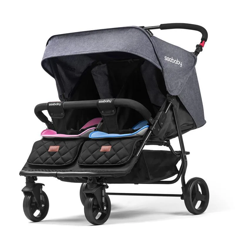 

Twins Stroller Can Sit And Lie Twins Pram Four Wheels Chock Absorption Twins Baby Carriage Foldable Portable Baby Cart
