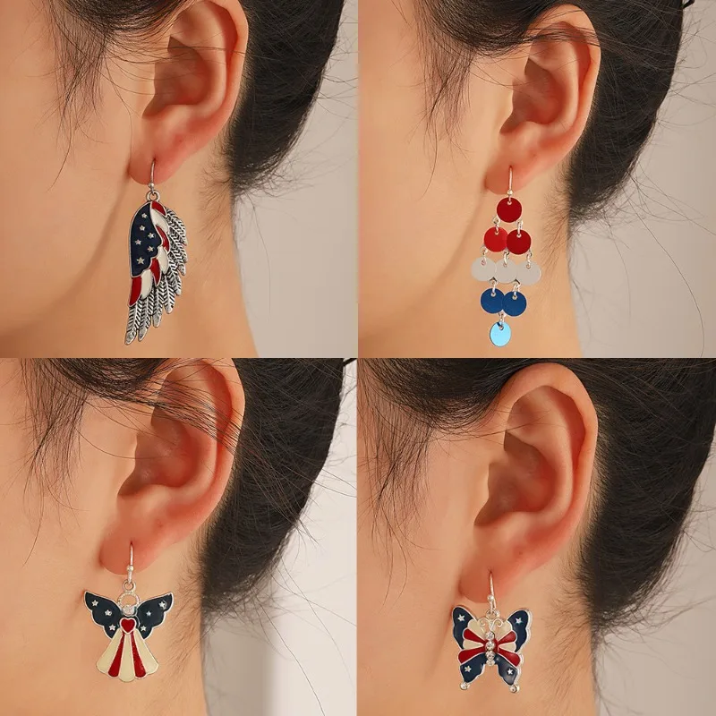 

Independence Day Earrings Ins Simple Peace Doves Butterfly Wings Bells Star Earrings Korean Goth Demon Slayer Neon Jewelry 2025