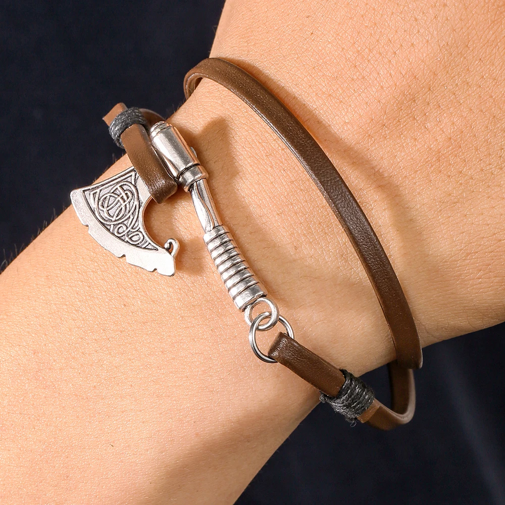 

NADEEM Vintage Metal Axe Bracelets for Men Jewelry Classic PU Leather Charm Bracelets Punk Bijoux Wholesale Party Gifts