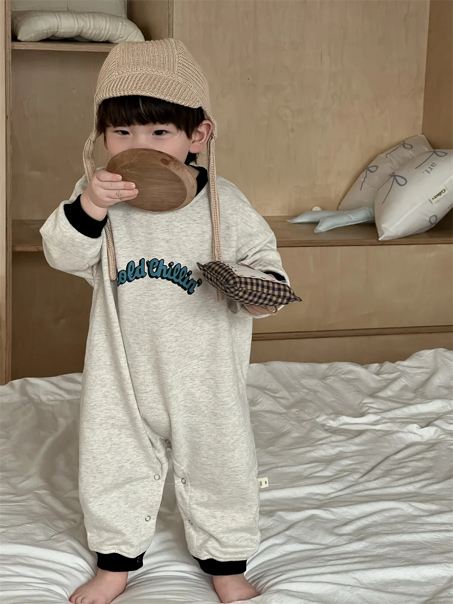 2026 Spring New Baby Long Sleeve Letter Print Romper Cotton Infant Boy Girl Casual Loose Jumpsuit Newborn Clothes 0-24M
