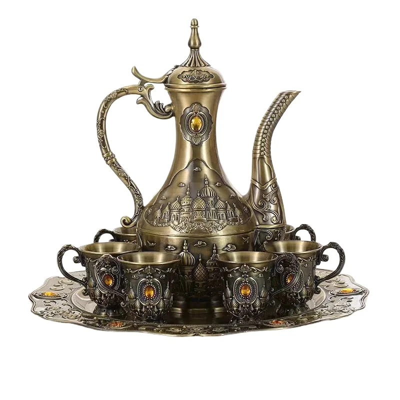 Wine set, European three-dimensional relief wine jug set, home wine set ornament, zinc alloy 800ml
