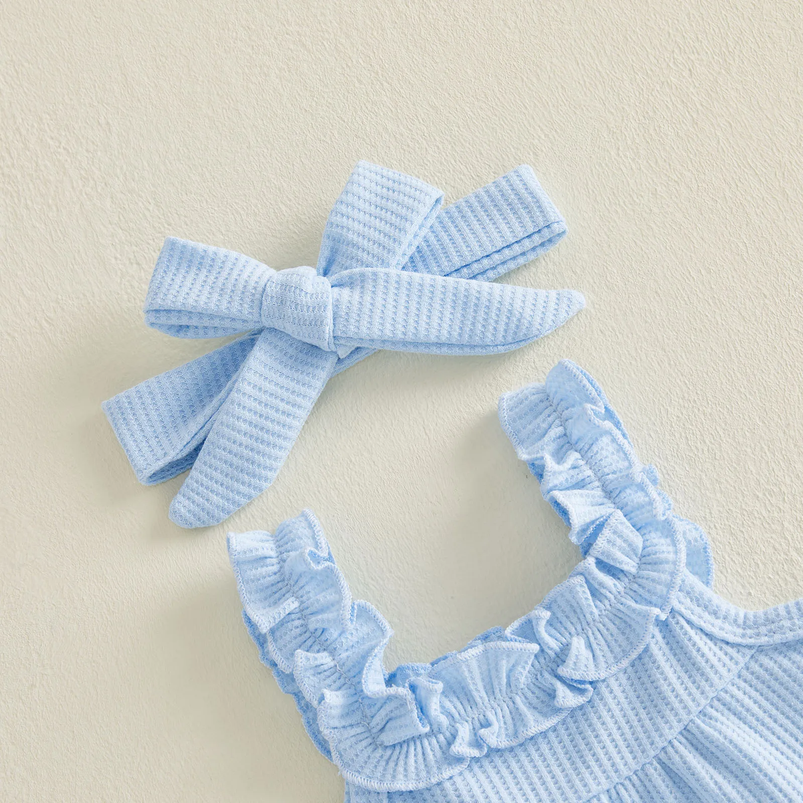 0-24M Baby Girl Summer Outfits Solid Color Waffle Sleeveless Bodydoll Tops PP Shorts Headband 3Pcs Clothes Sets 3