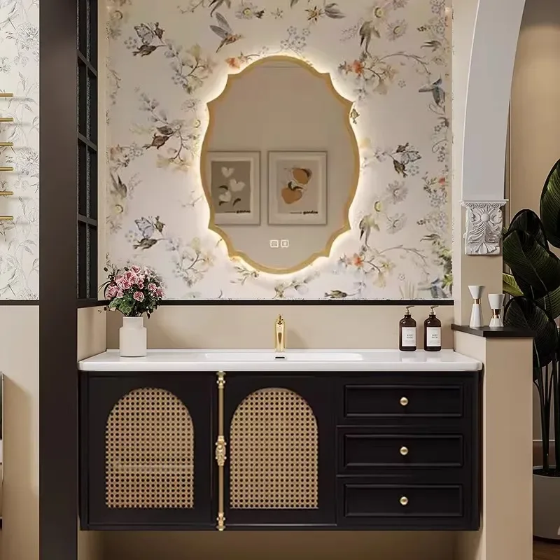 xx-French Vintage Bathroom Vanity, Oak Cabinet With Ceramic Vessel Sink, American Country Style Freestanding Bathroom Cabinet