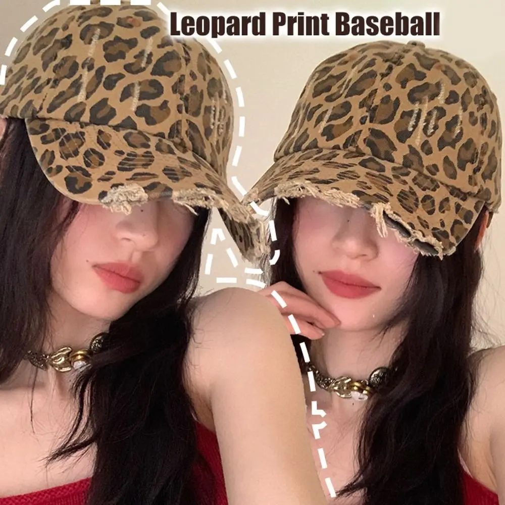 Chapeau de Baseball imprimé léopard pour femmes, tendance, Cool, rétro, en détresse, protection solaire réglable, casquettes à visière de rue, présentation du visage
